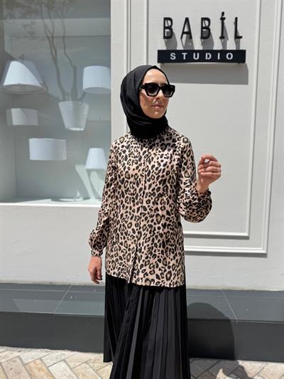 Leopar Desen Kadın Gömlek Leopar