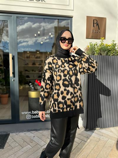 Leopar Desenli Wella Kadın Kazak Leopar