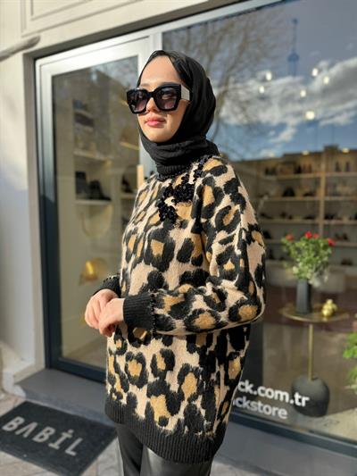 Leopar Desenli Wella Kadın Kazak Leopar