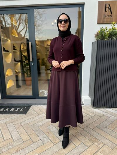 Metal Düğmeli Kadın Hırka Bordo