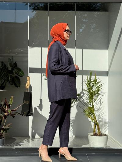 Minerva Ceketli Ham Keten Takım Indigo
