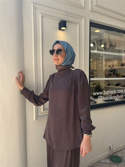 MIO-06 Bois Pantolonlu Kadın Takım Kahve