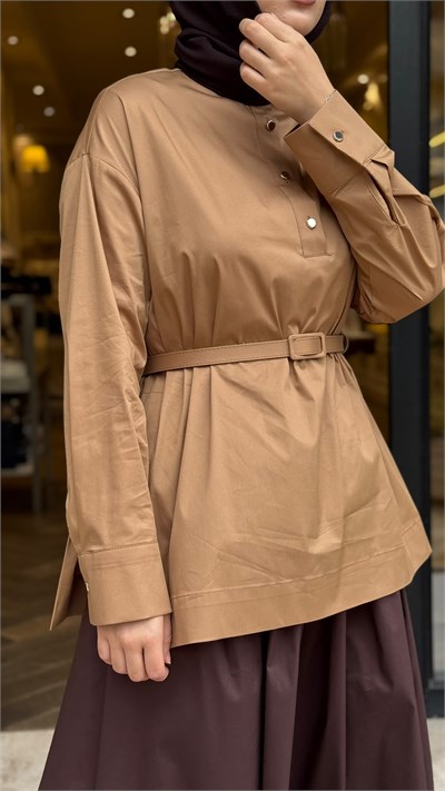 MIO27K0500008 Aryel Bluz Etek Kadın Takım Camel-Kahve