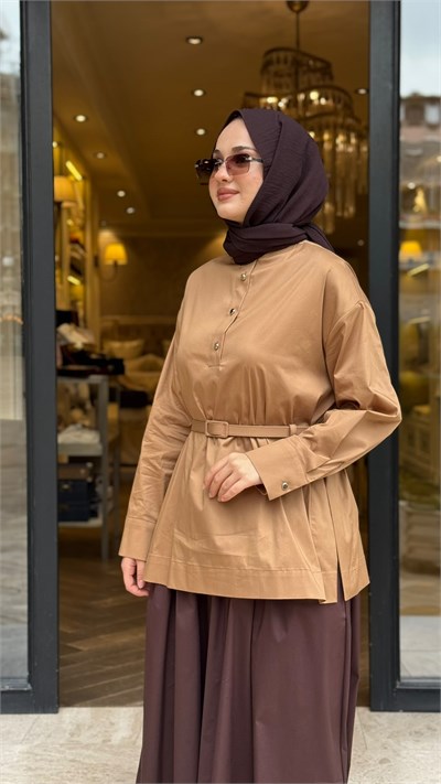 MIO27K0500008 Aryel Bluz Etek Kadın Takım Camel-Kahve