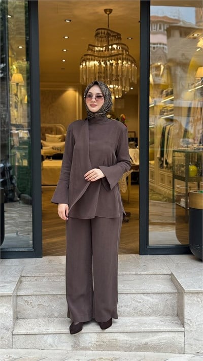 MIO27K0500020 Zena Taşlanmış Pantolonlu Takım Kahve