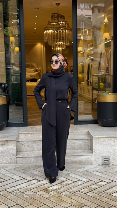 MIO27K0500020 Zena Taşlanmış Pantolonlu Takım Siyah