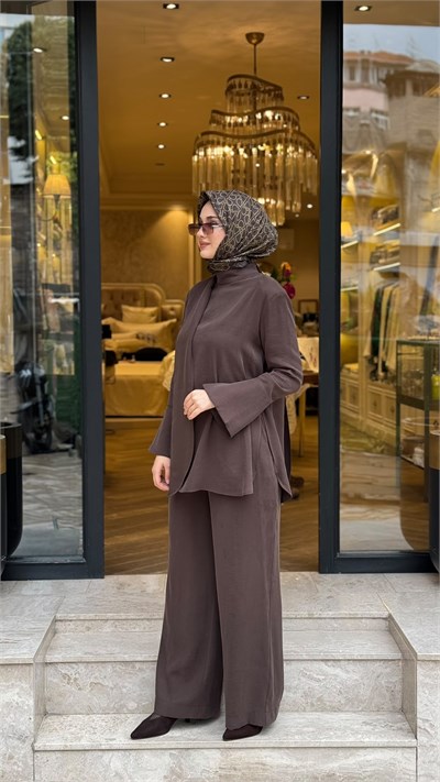 MIO27K0500020 Zena Taşlanmış Pantolonlu Takım Kahve