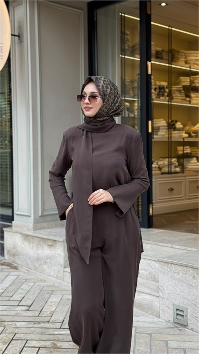 MIO27K0500020 Zena Taşlanmış Pantolonlu Takım Kahve