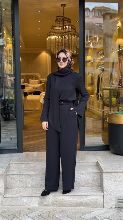 MIO27K0500020 Zena Taşlanmış Pantolonlu Takım Siyah