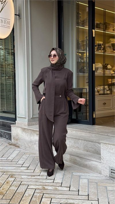 MIO27K0500020 Zena Taşlanmış Pantolonlu Takım Kahve