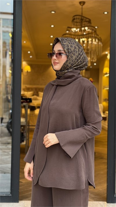 MIO27K0500020 Zena Taşlanmış Pantolonlu Takım Kahve