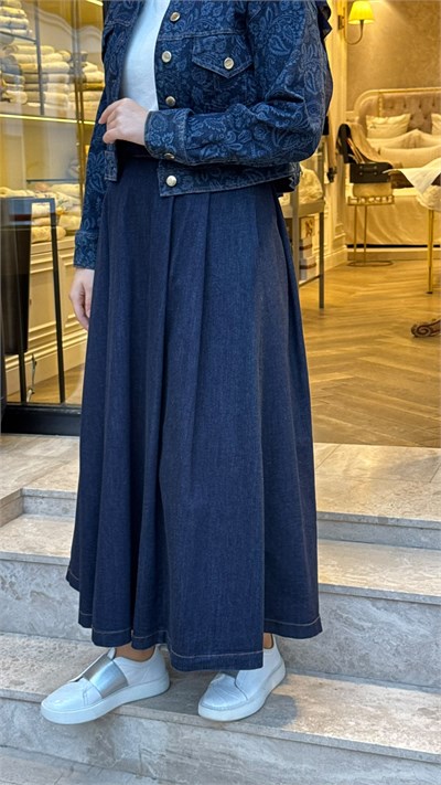MIO27K0700002 Jose Pileli Denim Kadın Etek Lacivert