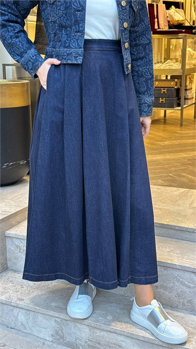 MIO27K0700002 Jose Pileli Denim Kadın Etek Lacivert
