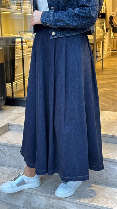 MIO27K0700002 Jose Pileli Denim Kadın Etek Lacivert