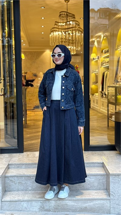 MIO27K0700002 Jose Pileli Denim Kadın Etek Lacivert