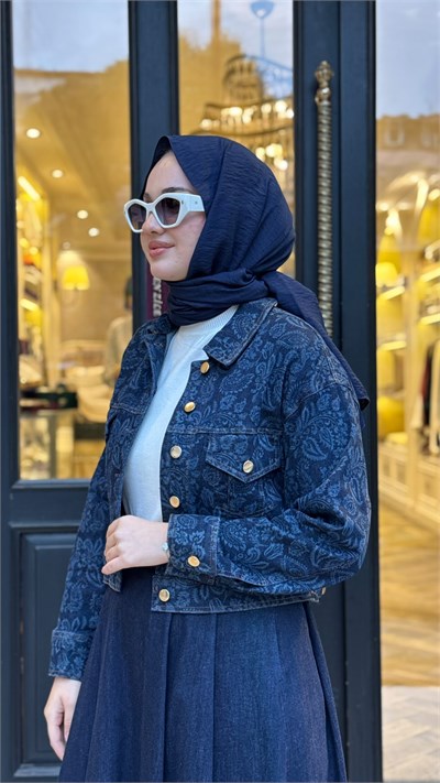 MIO27K5700002 Jose Desenli Denim Kadın Ceket Lacivert