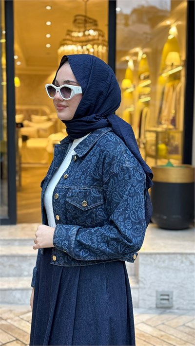 MIO27K5700002 Jose Desenli Denim Kadın Ceket Lacivert