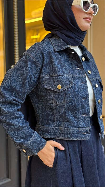 MIO27K5700002 Jose Desenli Denim Kadın Ceket Lacivert