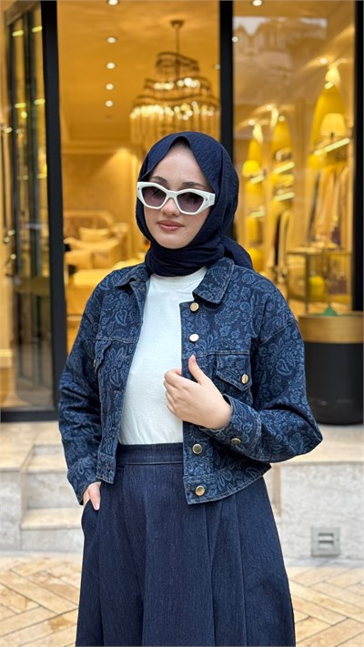 MIO27K5700002 Jose Desenli Denim Kadın Ceket Lacivert