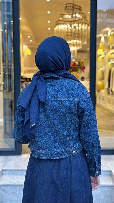 MIO27K5700002 Jose Desenli Denim Kadın Ceket Lacivert