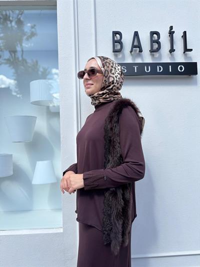 MİSS 268 Tüy Detaylı Kadın Tunik Kahve