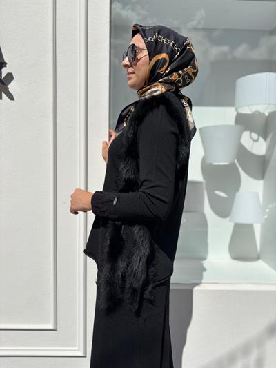 MİSS 268 Tüy Detaylı Kadın Tunik Siyah