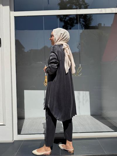 Omuz Dikişli Kadın Cupro Takım Antrasit
