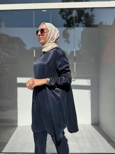 Omuz Dikişli Kadın Cupro Takım Lacivert