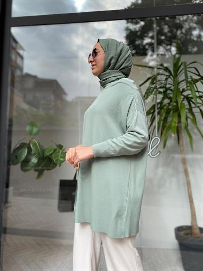 Omzu Şifon Kadın Triko Tunik Mint