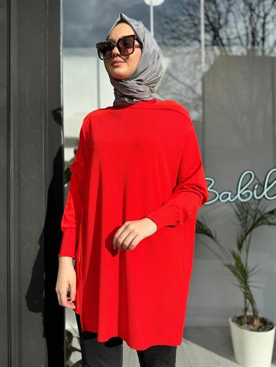 Omzu Şifon Kadın Triko Tunik Oranj