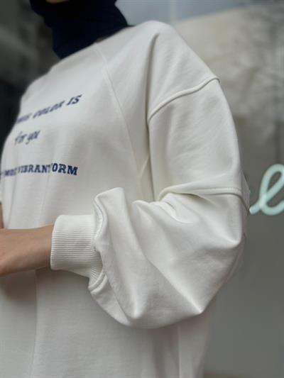 Önü Baskılı Kadın Sweat Saks Mavi