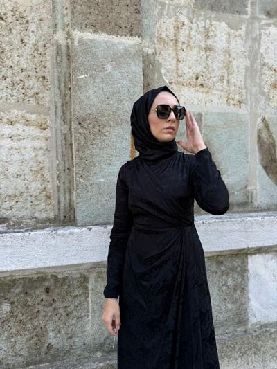 Önü Büzgü Detaylı Kadın Tulum Siyah