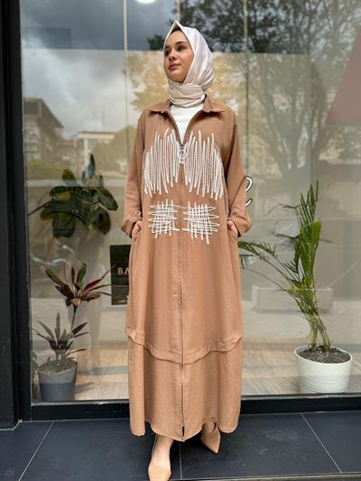 Önü Dikiş Detaylı Kadın Kap Camel
