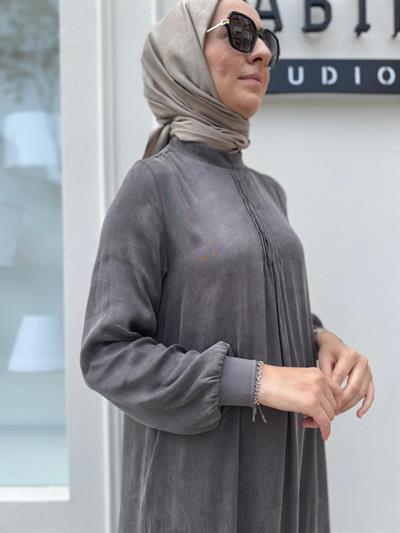 Önü Dikişli Cupro Kadın Elbise Vizon