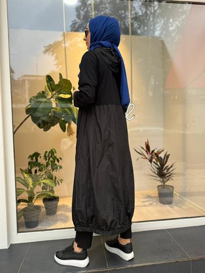 Paraşüt Detay Fermuarlı Kadın Kap Siyah