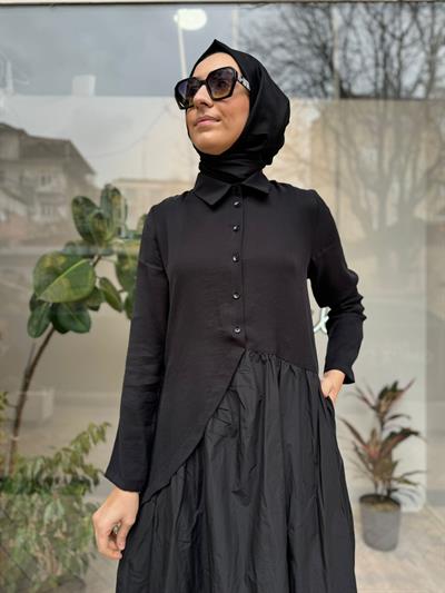 Paraşüt Detaylı Kadın Elbise Siyah