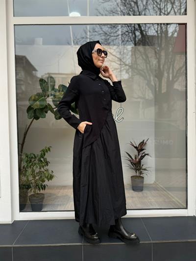 Paraşüt Detaylı Kadın Elbise Siyah
