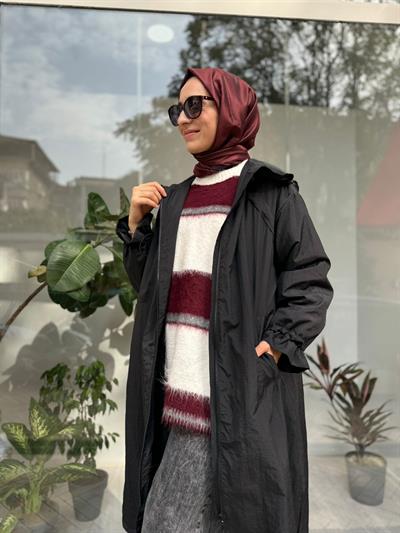 Paraşüt Kumaş Rami Yağmurluk Siyah