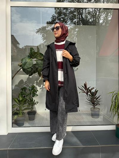 Paraşüt Kumaş Rami Yağmurluk Siyah