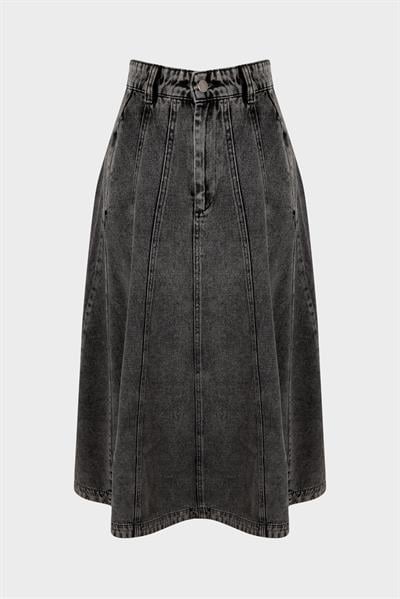 Parçalı Denim Kot Etek Antrasit