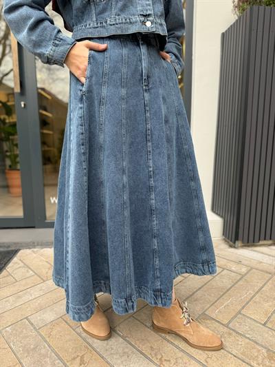 Parçalı Denim Kot Etek Lacivert