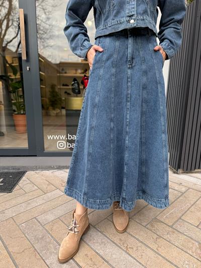 Parçalı Denim Kot Etek Lacivert