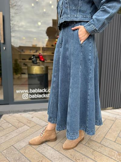 Parçalı Denim Kot Etek Lacivert
