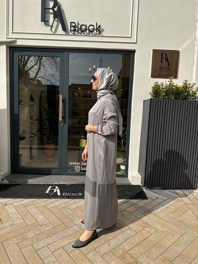 Parçalı Fermuarlı Kadın Kap Gri