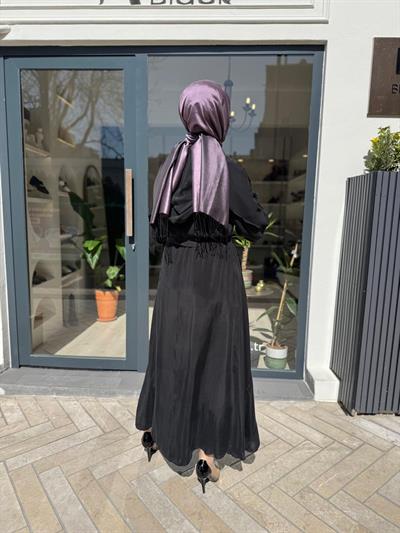 Parçalı Şifon Detaylı Kadın Cupro Kap Siyah