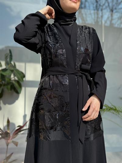 Parlak Organze İkili Abaya Takım Siyah