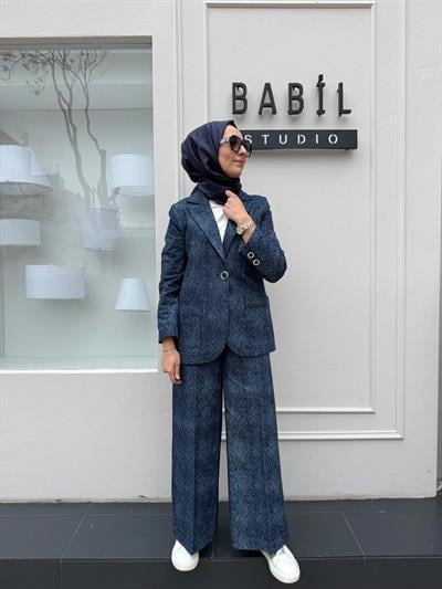 Parlak Taşlı Denim Kadın Ceket Indigo