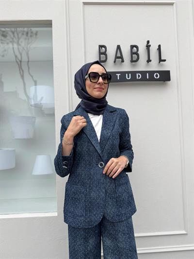 Parlak Taşlı Denim Kadın Ceket Indigo