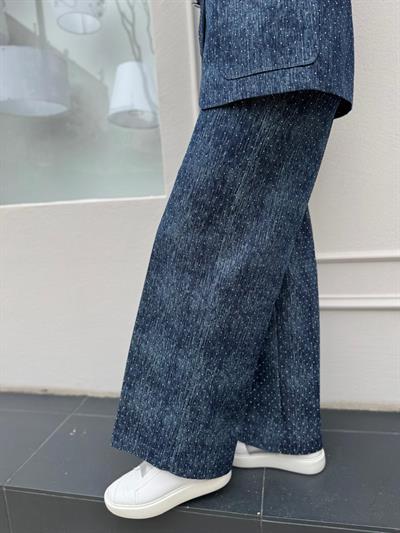 Parlak Taşlı Denim Kadın Ceket Indigo