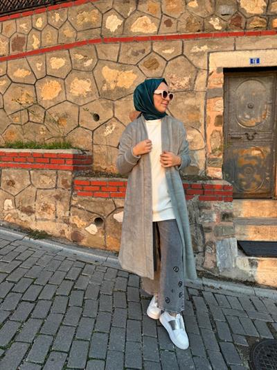 Peluş Kumaş Detaylı Kadın Hırka Indigo
